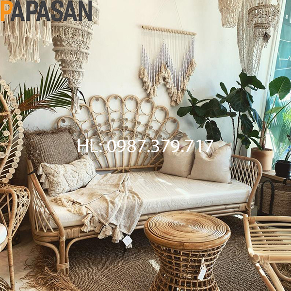 Sofa Mây SF11 đuôi công decor cùng nội thất mây khác