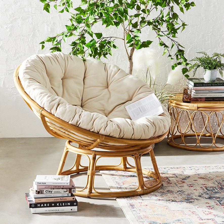 Ghế thư giãn tại Papasan được làm hoàn toàn từ mây thiên nhiên nên rất êm ái và chắc chắn