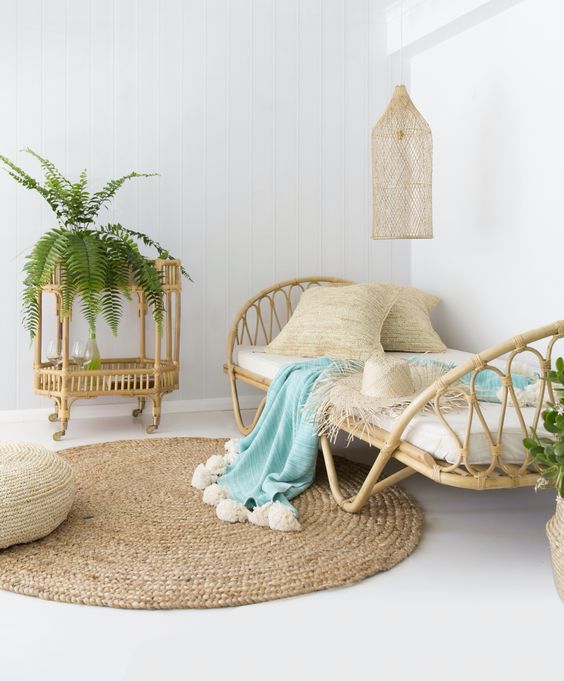 Giường được làm mây thiên nhiên không gian phòng ngủ thân thiện với môi trường